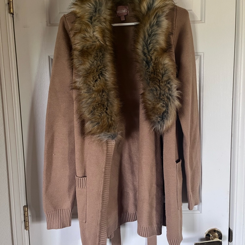 Show Me Your Mumu Sweater with Faux Fur Collar